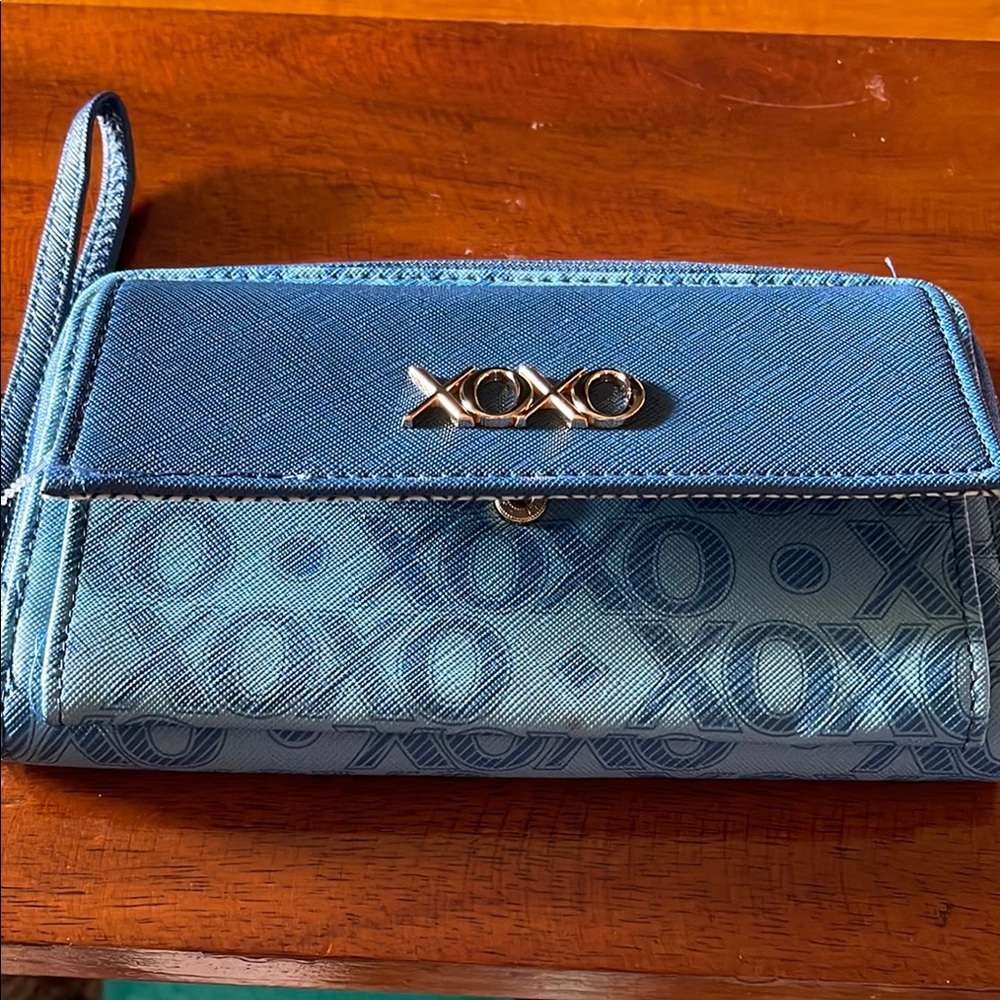 XOXO Blue and Gold Wallet with Patterned Texture